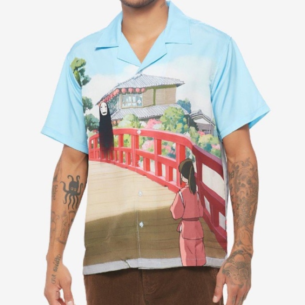 Studio Ghibli Spirited Away Bathhouse Bridge Woven Button-Up Unisex‎ Shirt